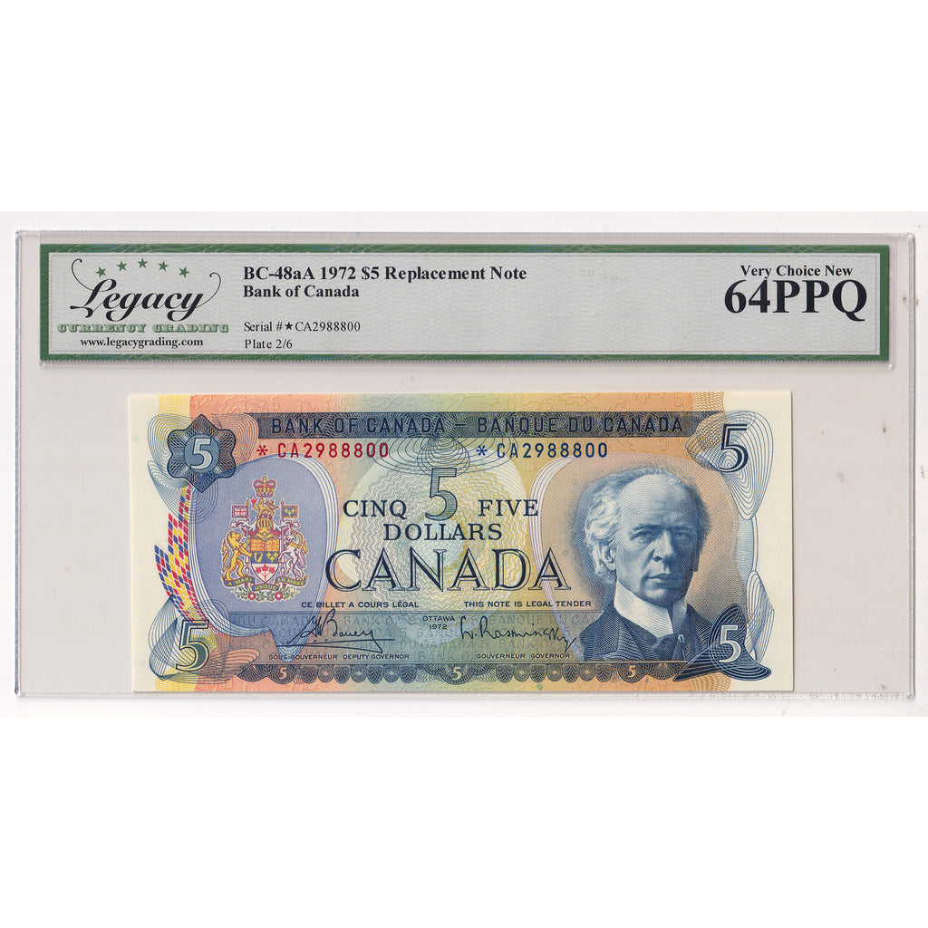 BC-48aA 1972 Canada $5 Bouey-Rasminsky, Replacement, *CA Legacy Certified CUNC64 PPQ