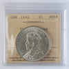 1935 Double Voyageur Canada Dollar ICCS Certified AU58