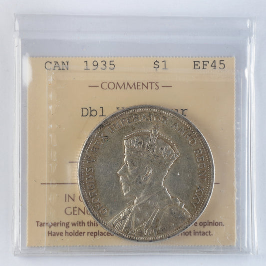 1935 Double Voyageur Canada Dollar ICCS Certified EF45