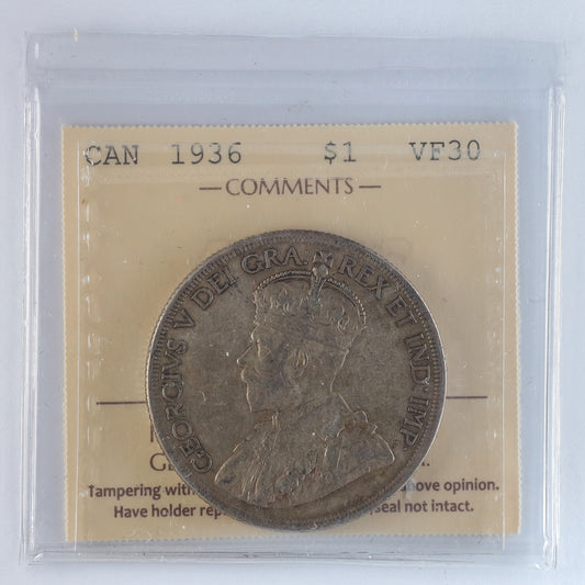 1936 Canada Dollar ICCS Certified VF30