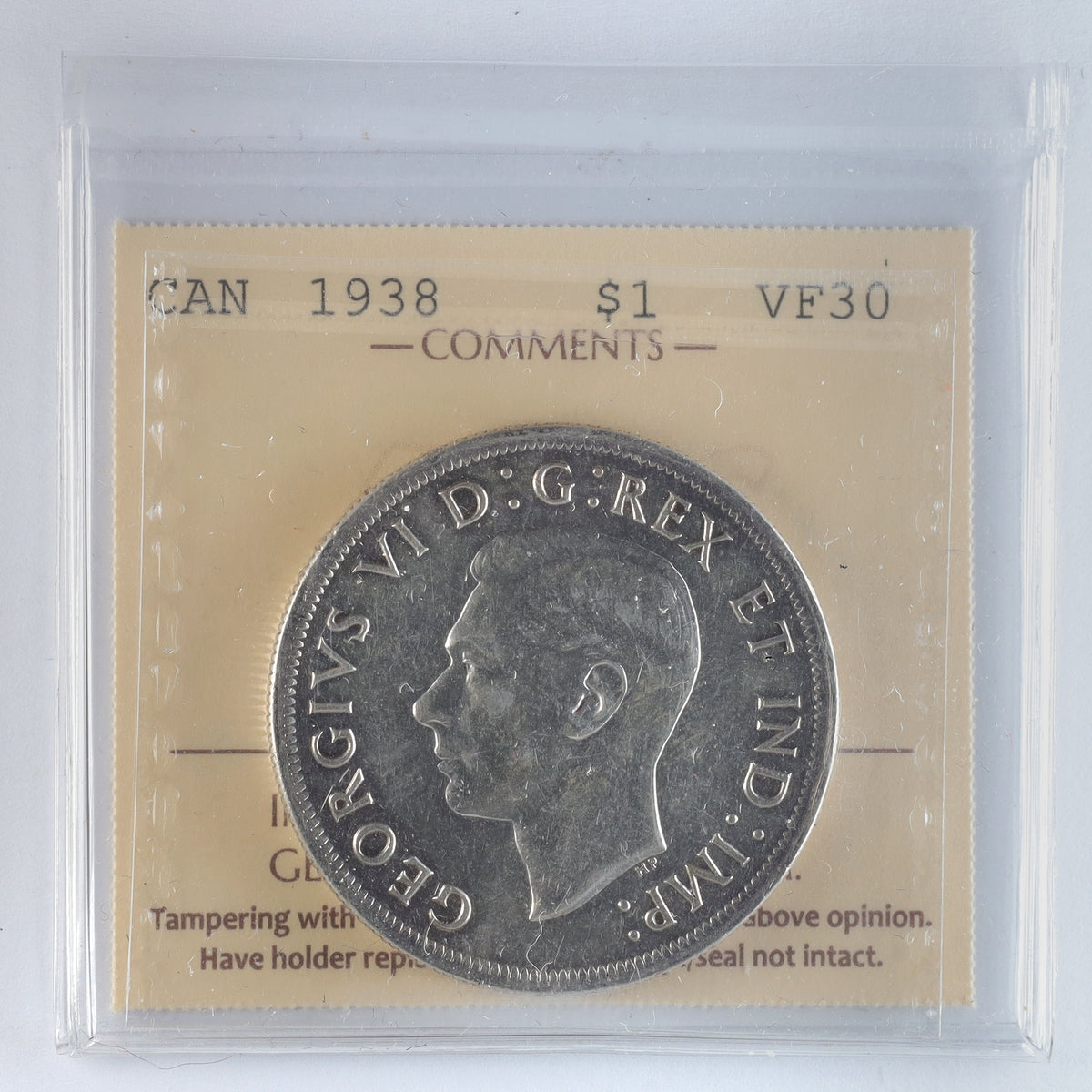 1938 Canada Dollar ICCS Certified VF30