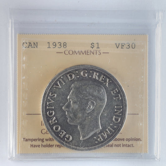 1938 Canada Dollar ICCS Certified VF30