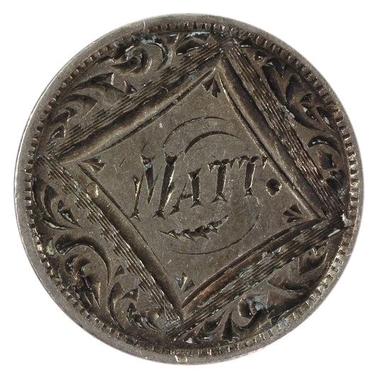 Love Token "MATT" Struck on Victorian Canadian 10-cent