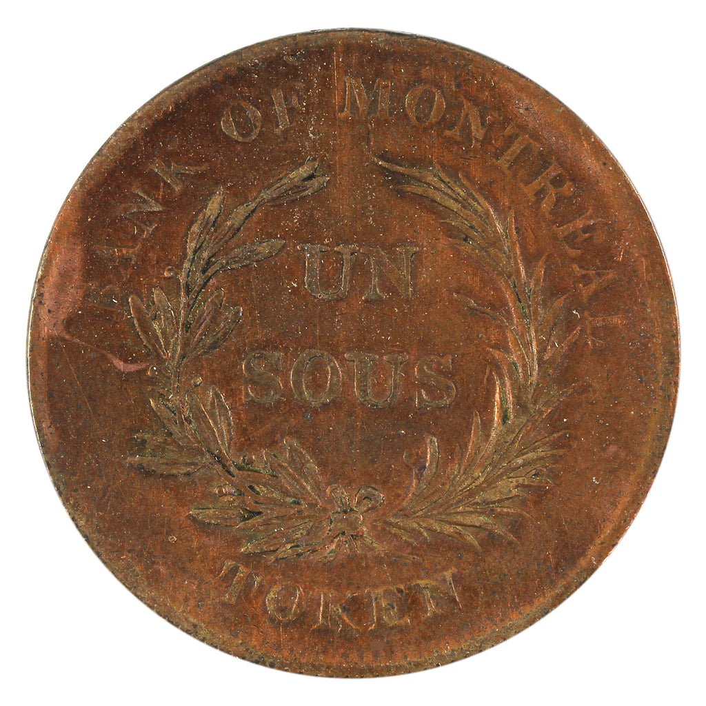 LC-3A3 1836 Lower Canada Bank of Montreal Un Sou Token Very Fine (VF20) Cleaned