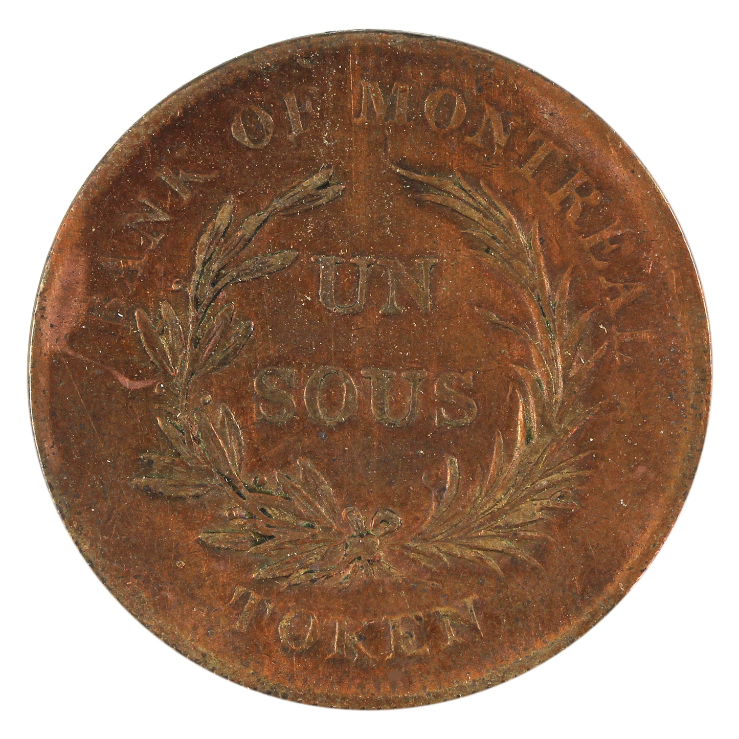 LC-3A3 1836 Lower Canada Bank of Montreal Un Sou Token Very Fine (VF20) Cleaned