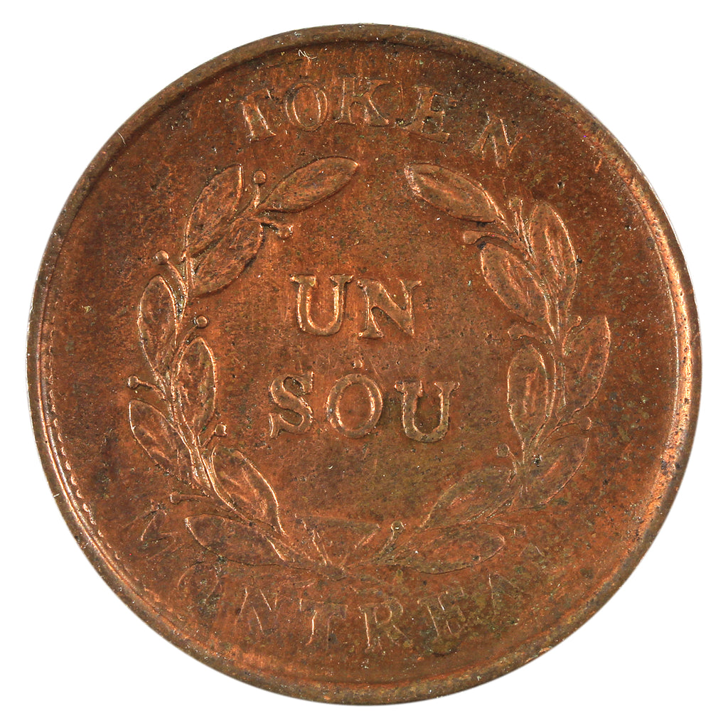 LC-24A1 No Date Lower Canada Agriculture & Commerce Un Sou Token Extra Fine (EF40) cleaned
