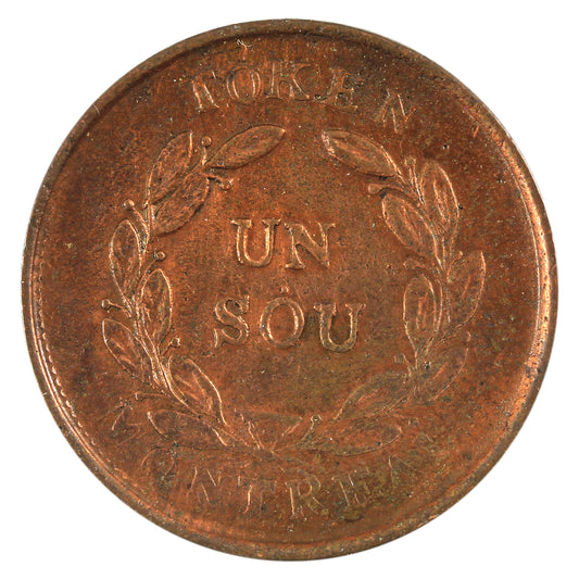 LC-24A1 No Date Lower Canada Agriculture & Commerce Un Sou Token Extra Fine (EF40) cleaned