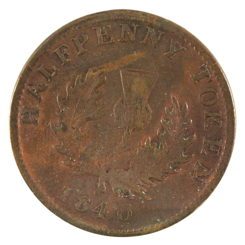 NC-1E4 1840 Nova Scotia Small D Half Penny Thistle Token F-VF (F15) cleaned