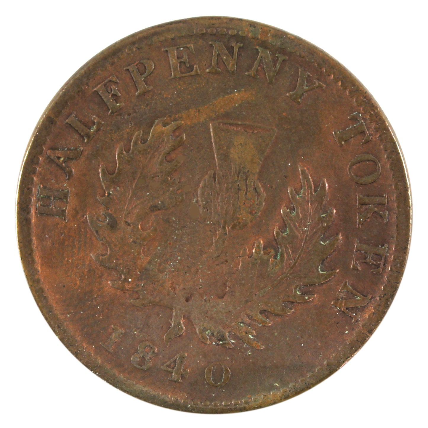 NC-1E4 1840 Nova Scotia Small D Half Penny Thistle Token F-VF (F15) cleaned