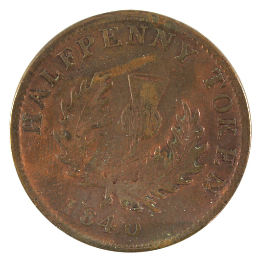 NC-1E4 1840 Nova Scotia Small D Half Penny Thistle Token F-VF (F15) cleaned