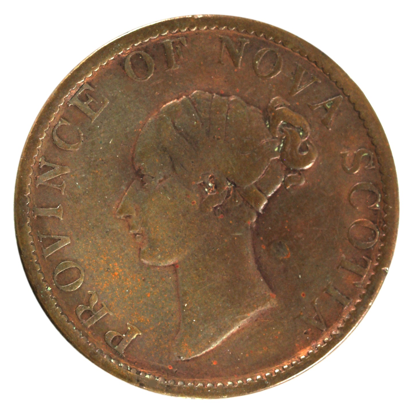 NC-1E4 1840 Nova Scotia Small D Half Penny Thistle Token F-VF (F15) cleaned