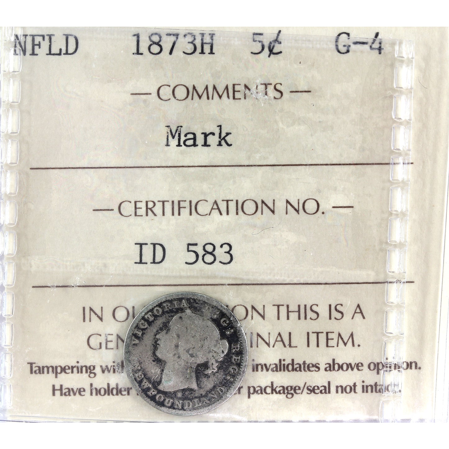 1873H Newfoundland 5-cents ICCS Certified G4 mark