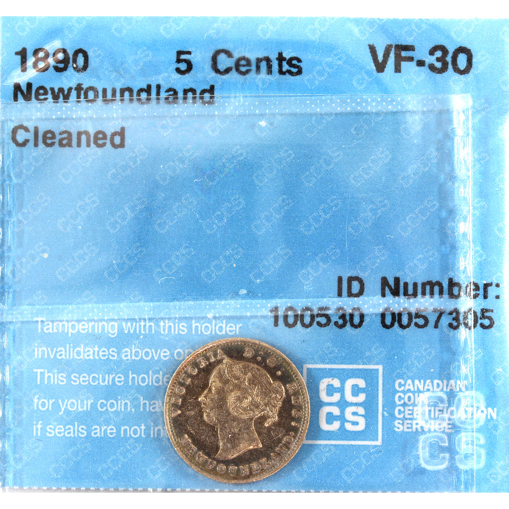1890 Newfoundland 5-cents ICCS Certified VF30 cleaned