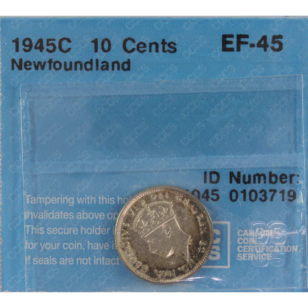1945C Newfoundland 10-cents CCCS Certified EF45 toned