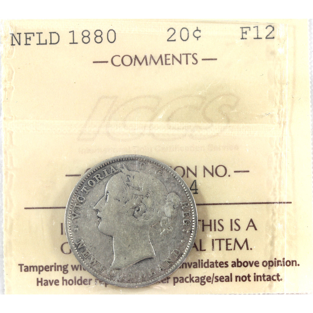 1880 Newfoundland 20-cents ICCS Certified F12 scratched