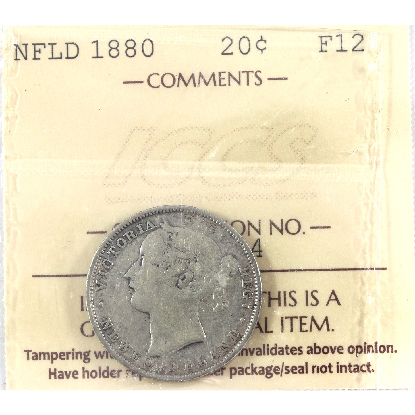 1880 Newfoundland 20-cents ICCS Certified F12 scratched