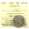 1881 Newfoundland 20-cents ICCS Certified VF20 scratched