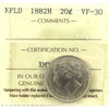 1882H Newfoundland 20-cents ICCS Certified VF30 cleaned