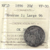 1896 Obv. 1 Large 96 Newfoundland 20-cents ICCS Certified VF30 toning