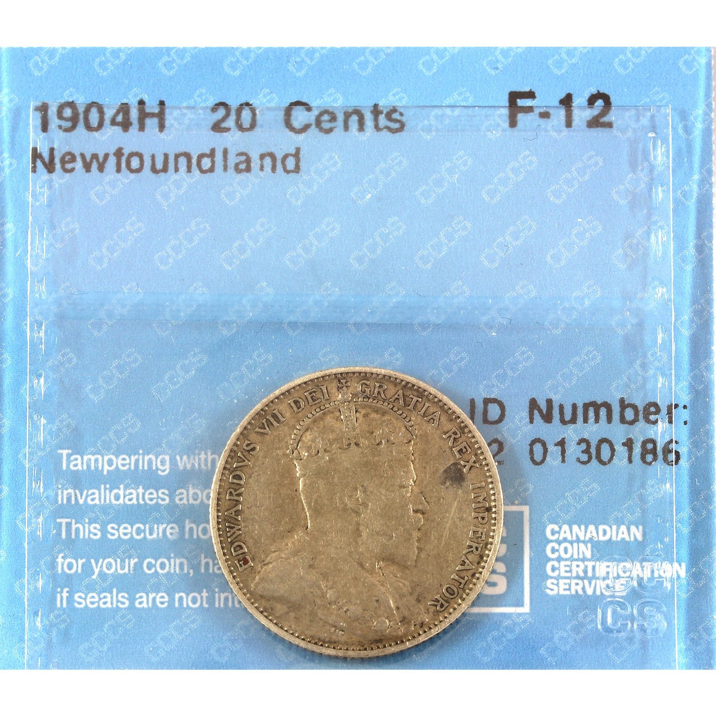 1904H Newfoundland 20-cents CCCS Certified F12 toning spot
