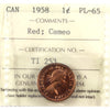 1958 Canada 1-cent ICCS Certified PL-65 Red; Cameo (toned)