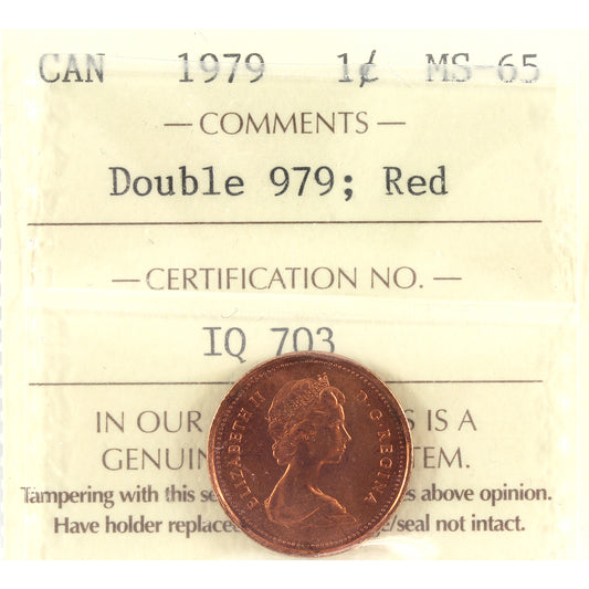 1979 Double 979 Canada 1-cent ICCS Certified MS-65 Red
