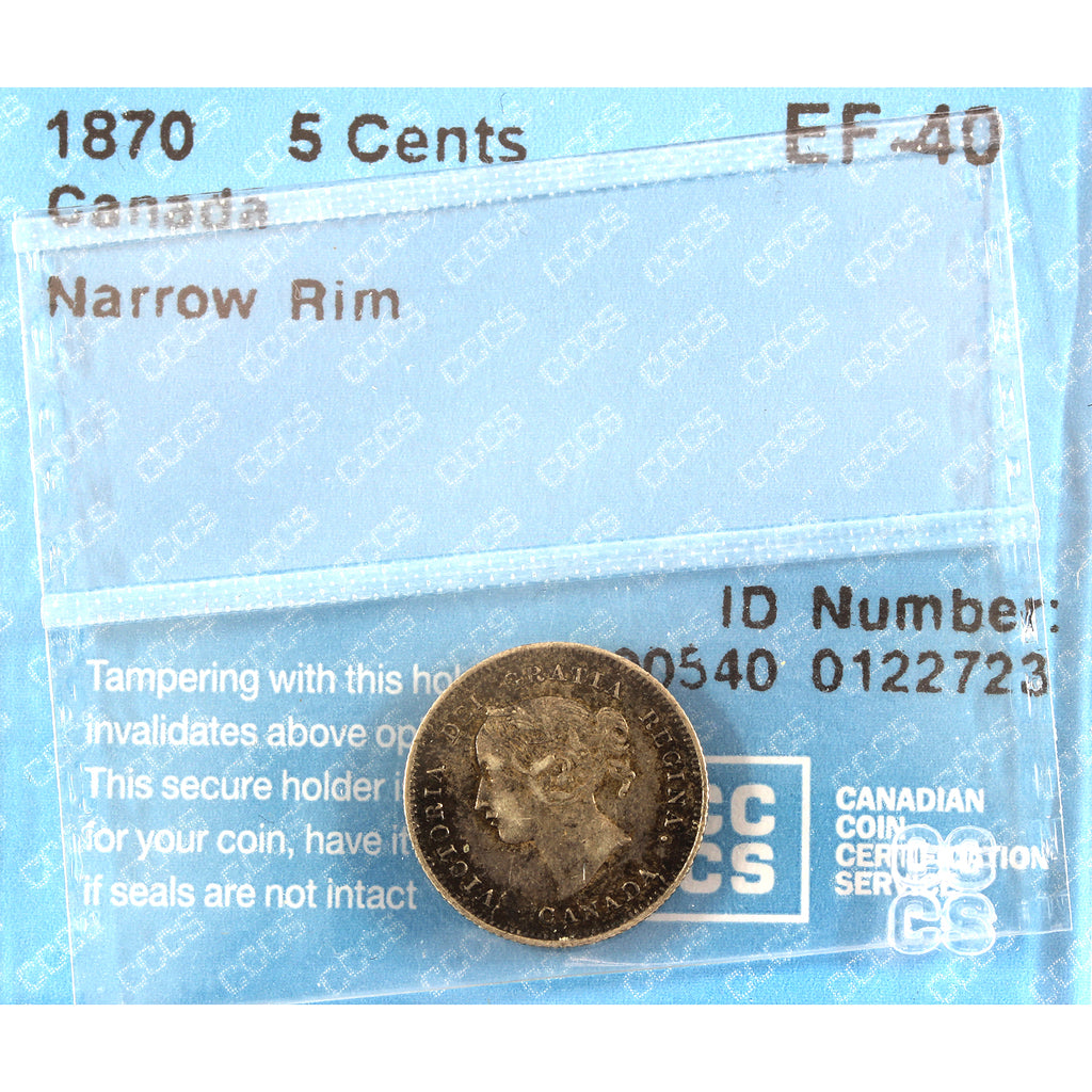 1870 Narrow Rim Canada 5-cents CCSCS Certified EF40 (toned)