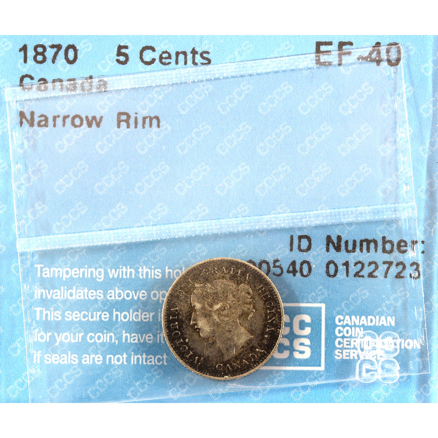 1870 Narrow Rim Canada 5-cents CCSCS Certified EF40 (toned)