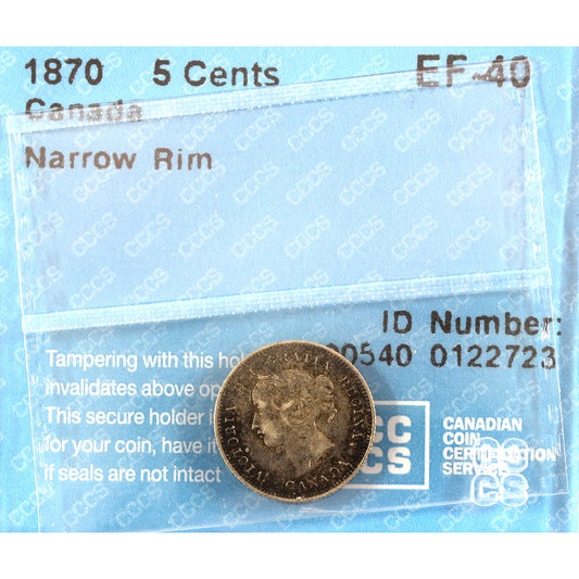 1870 Narrow Rim Canada 5-cents CCSCS Certified EF40 (toned)