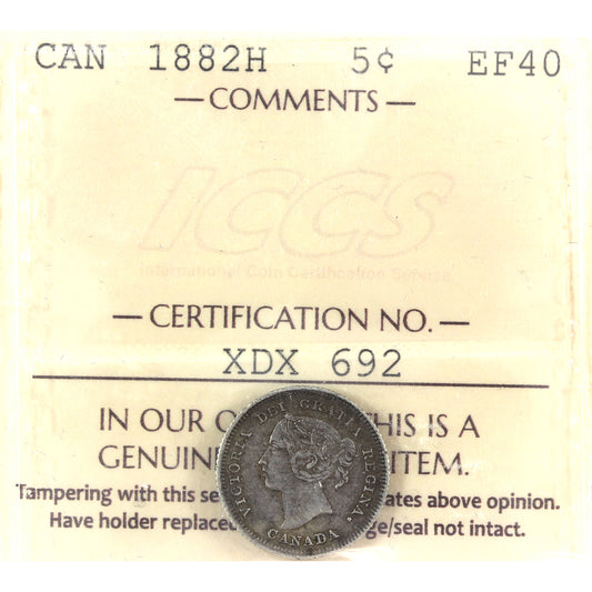 1882H Canada 5-cents ICCS Certified EF40 (toned)