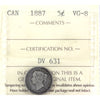 1887 Canada 5-cents ICCS Certified VG8 (toned)