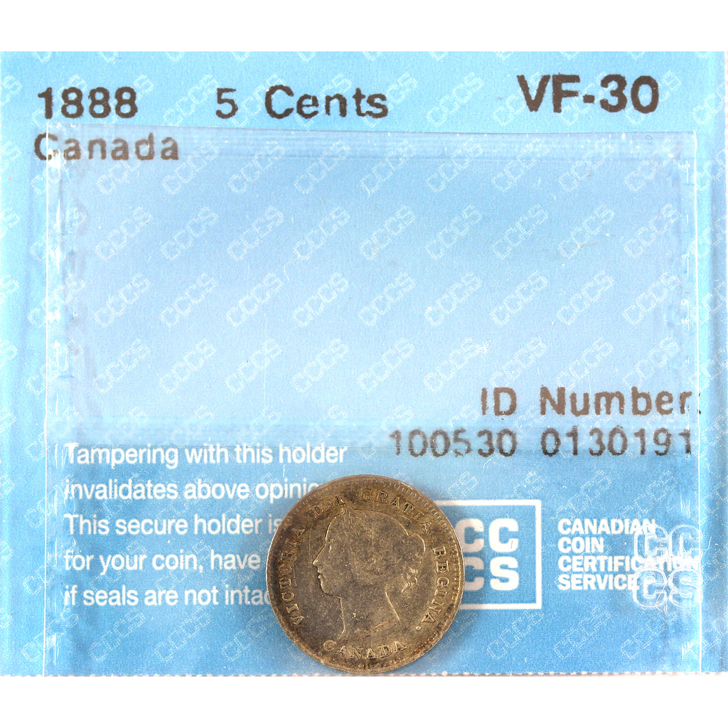 1888 Canada 5-cents CCCS Certified VF30 (toned)