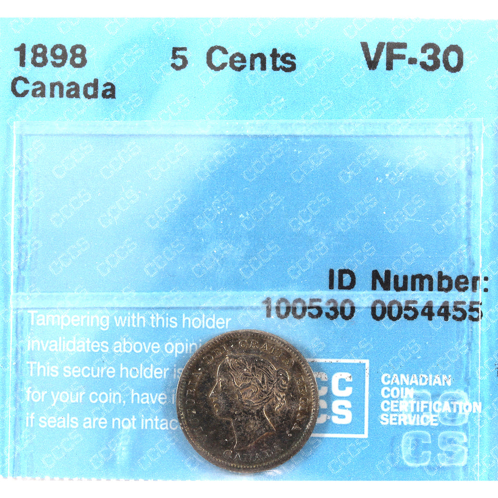 1898 Canada 5-cents CCCS Certified VF30 (toned)