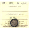 1902 Canada 5-cents ICCS Certified AU55 (toned)