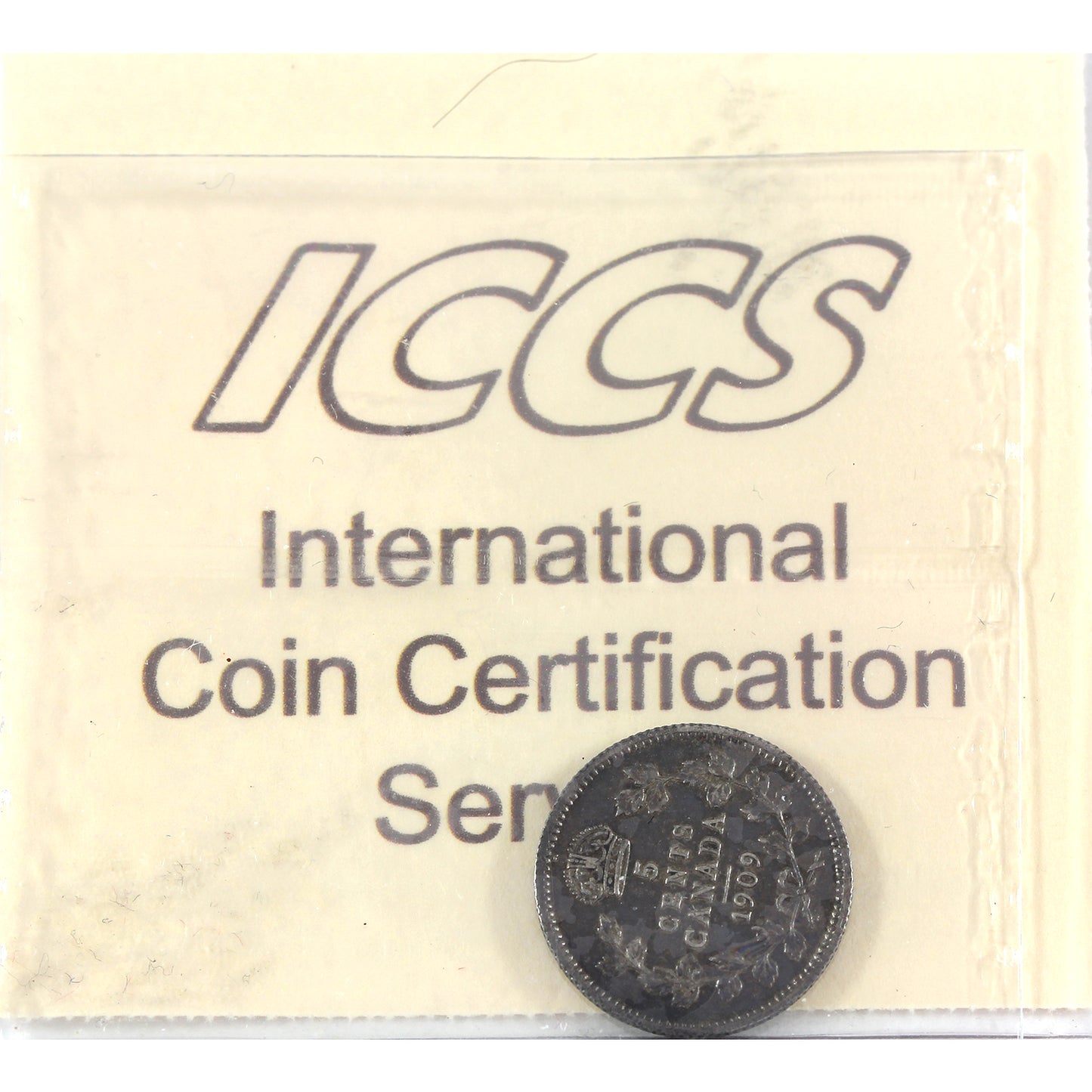 1909 Round Leaves, Bow Tie Canada 5-cents ICCS Certified EF40 (toned)