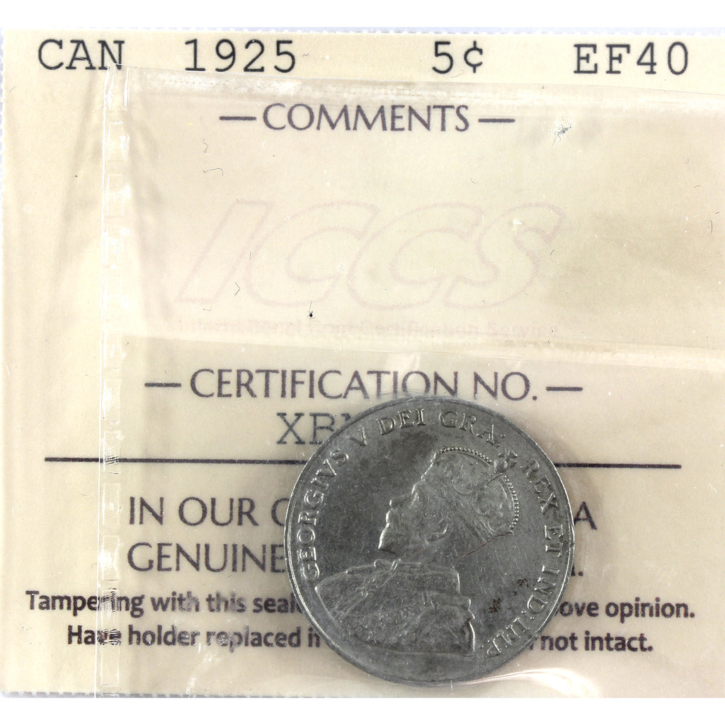 1925 Canada 5-cents ICCS Certified EF40 (cleaned)