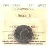 1926 Near 6 Canada 5-cents ICCS Certified AU50 (toning)