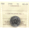 1944 No Chrome Canada 5-cents ICCS Certified MS-64