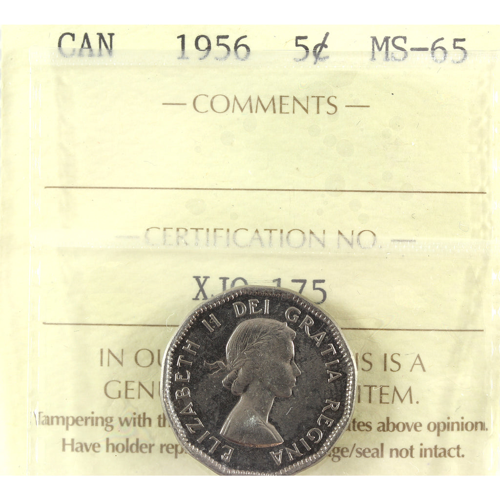 1956 Canada 5-cents ICCS Certified MS65 (toned)