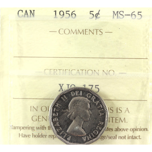 1956 Canada 5-cents ICCS Certified MS65 (toned)