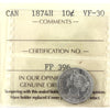 1874H Canada 10-cents ICCS Certified VF30 (cleaned)