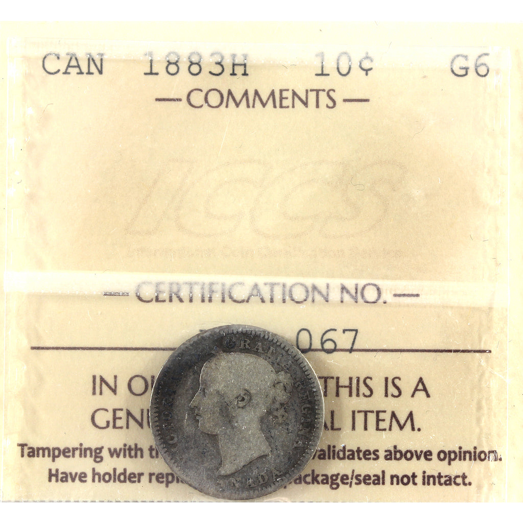 1883H Canada 10-cents ICCS Certified G6 (toned)