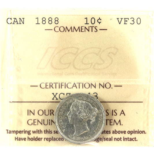 1888 Canada 10-cents ICCS Certified VF30 (cleaned)