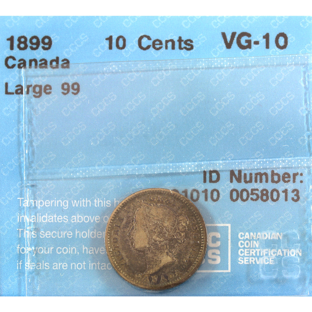 1899 Large 99 Canada 10-cents ICCS Certified VG10 (toned)