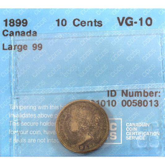 1899 Large 99 Canada 10-cents ICCS Certified VG10 (toned)