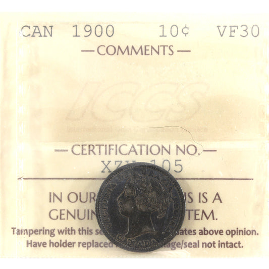 1900 Canada 10-cents ICCS Certified VF30 (toned)
