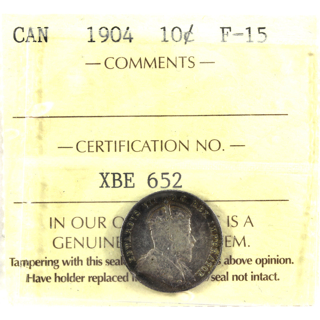 1904 Canada 10-cents ICCS Certified F15 (toned)