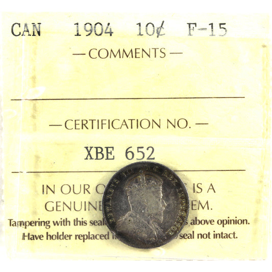 1904 Canada 10-cents ICCS Certified F15 (toned)
