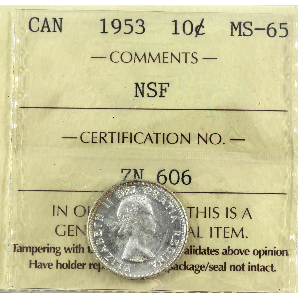 1953 NSF Canada 10-cents ICCS Certified MS65 (toned)