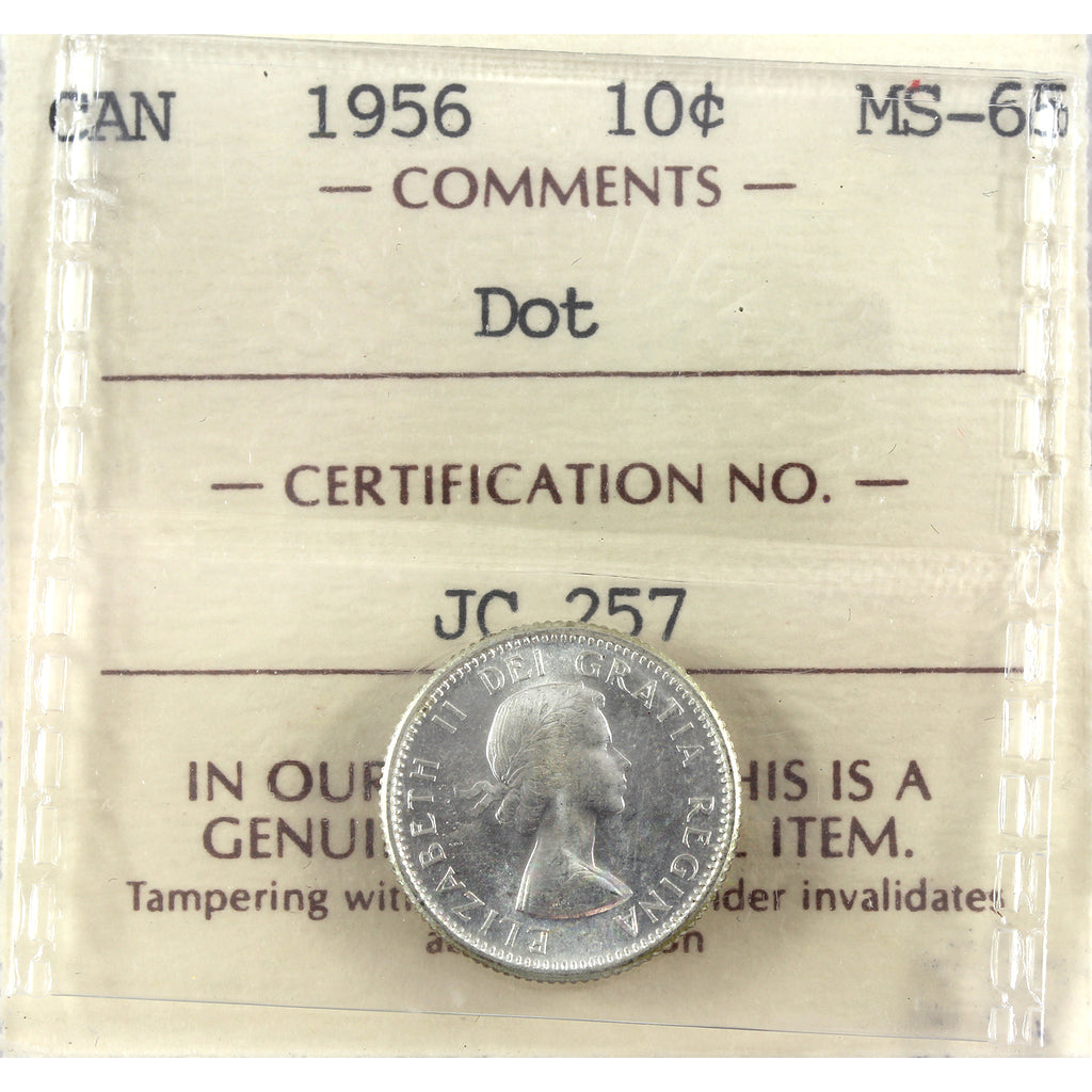 1956 Dot Canada 10-cents ICCS Certified MS65 (toned)